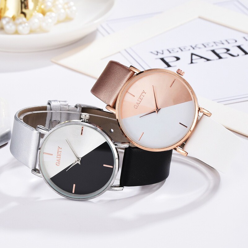Women's Two-Tone Simple Versatile Fashion Student Hong Kong Style Niche High-End Cross-Border Popular Fashion Color-Blocking Quartz Watch