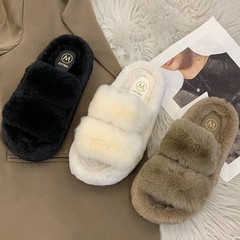 真兔毛毛拖鞋女外穿2025新款秋冬季韩版厚底居家白色毛茸茸棉拖鞋