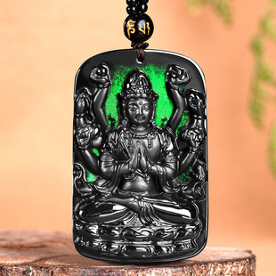 genuine goods natural a goods jadeite ink thousand hand Guanyin dragon brand jade pendant ice pendant jade pendant men's and women's approval