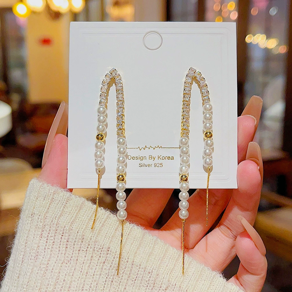 Серьги из серебра 925 пробы, Tassel из циркония, длинная легкая подвеска