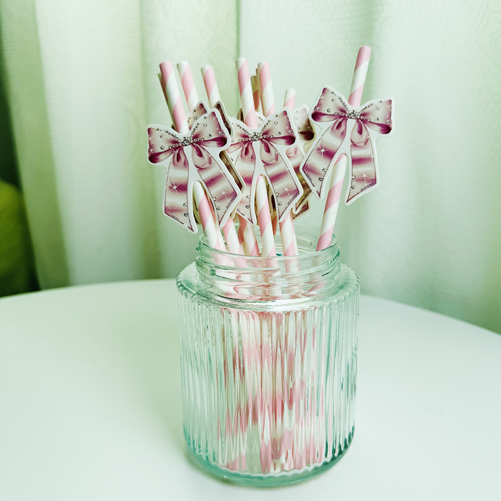 Pajita de papel con lazo creativo transfronterizo decoración de fiesta mesa de postres vestido de cumpleaños botella de pudín complemento de pastel