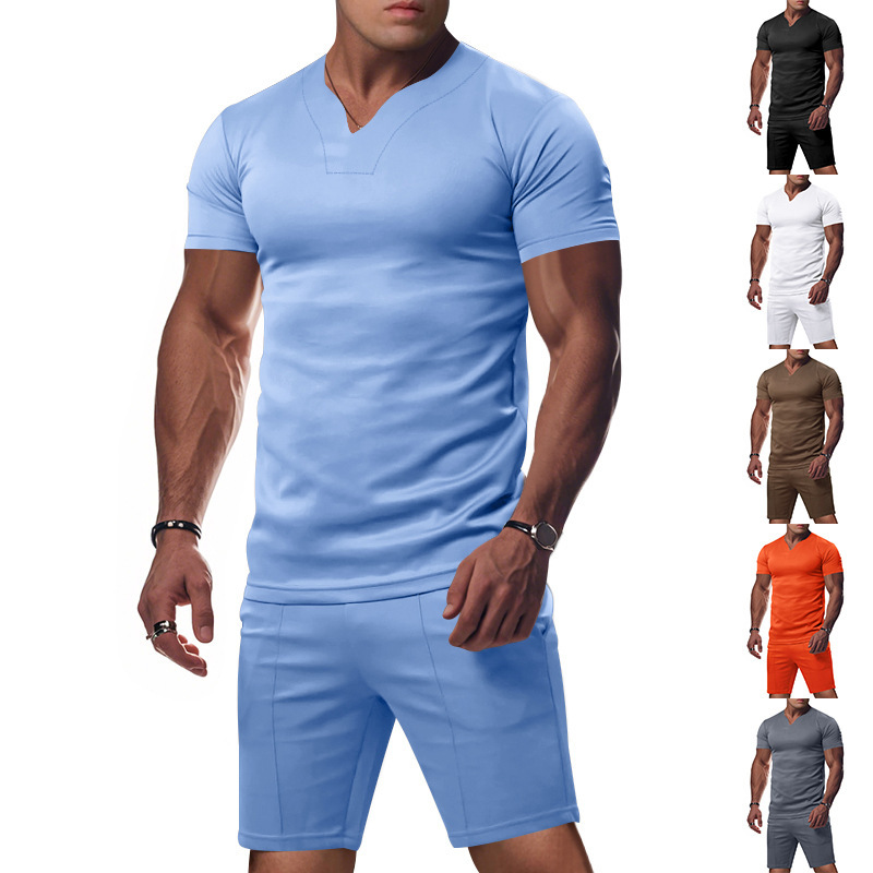 Men's Summer V Neck Jersey Shirt And Shorts Set Quick Drying_voghion.com