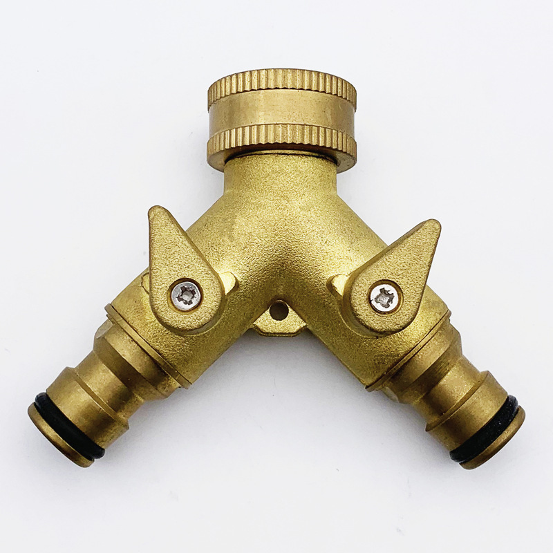 园林球阀 全铜奶嘴分水器 花园水龙头分流适配器 黄铜手柄Y型双通