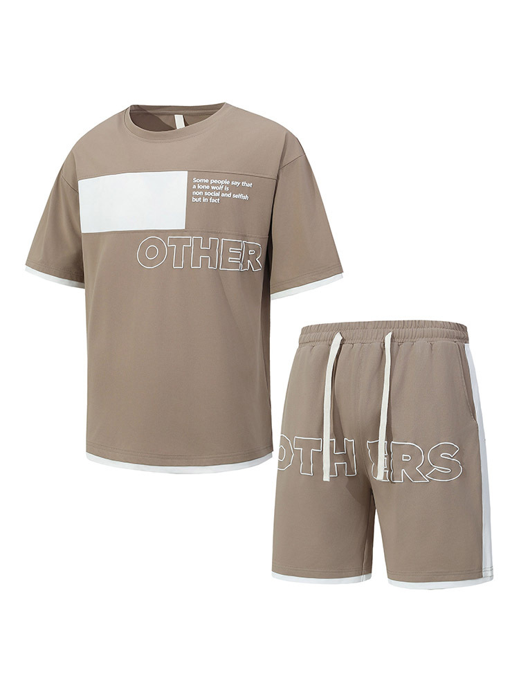 2025 nuevo estilo casual a juego de color manga corta cuello redondo camiseta pantalones cortos traje adolescente casual de dos piezas deportes y ocio