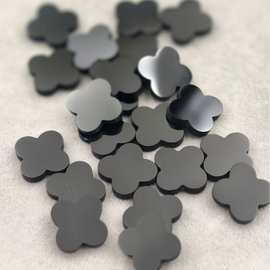 跨境天然玛瑙四叶草配件diy饰品高级感黑玛瑙裸石半成品双平面