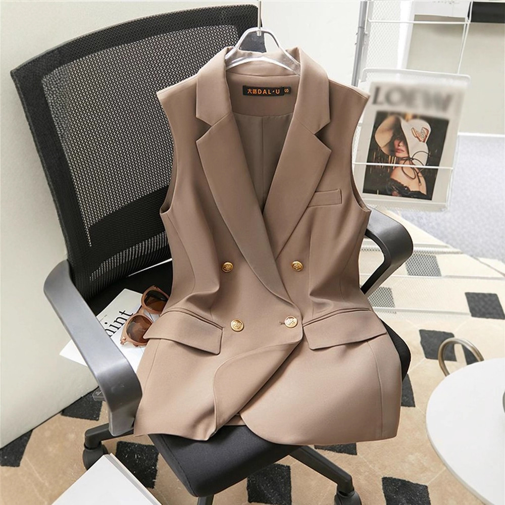 [Revestido] traje casual de doble fila chaleco de mujer nuevo traje de primavera y otoño con hombros de abrigo de estilo exterior