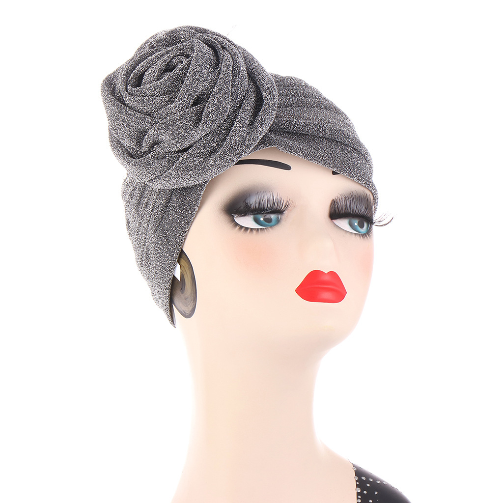 Muslimischer Turban-Hut, modischer, plissierter indischer Hut, mehrfarbig, helle Seide, indischer Hut, Rosenblüten-Pullover-Hut_voghion.com