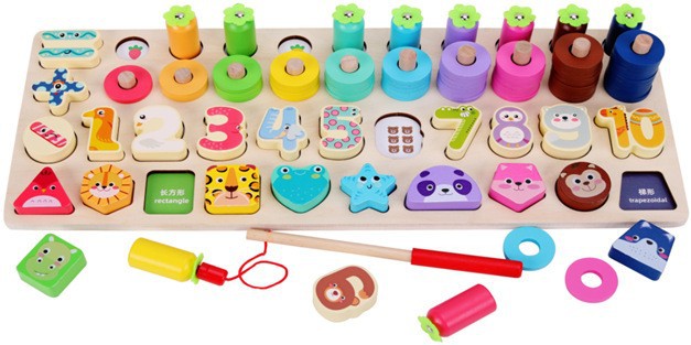 Juguetes de educación temprana para niños Tablero de números y letras siete en uno multifuncional Juego de pesca magnética de rompecabezas para bebés