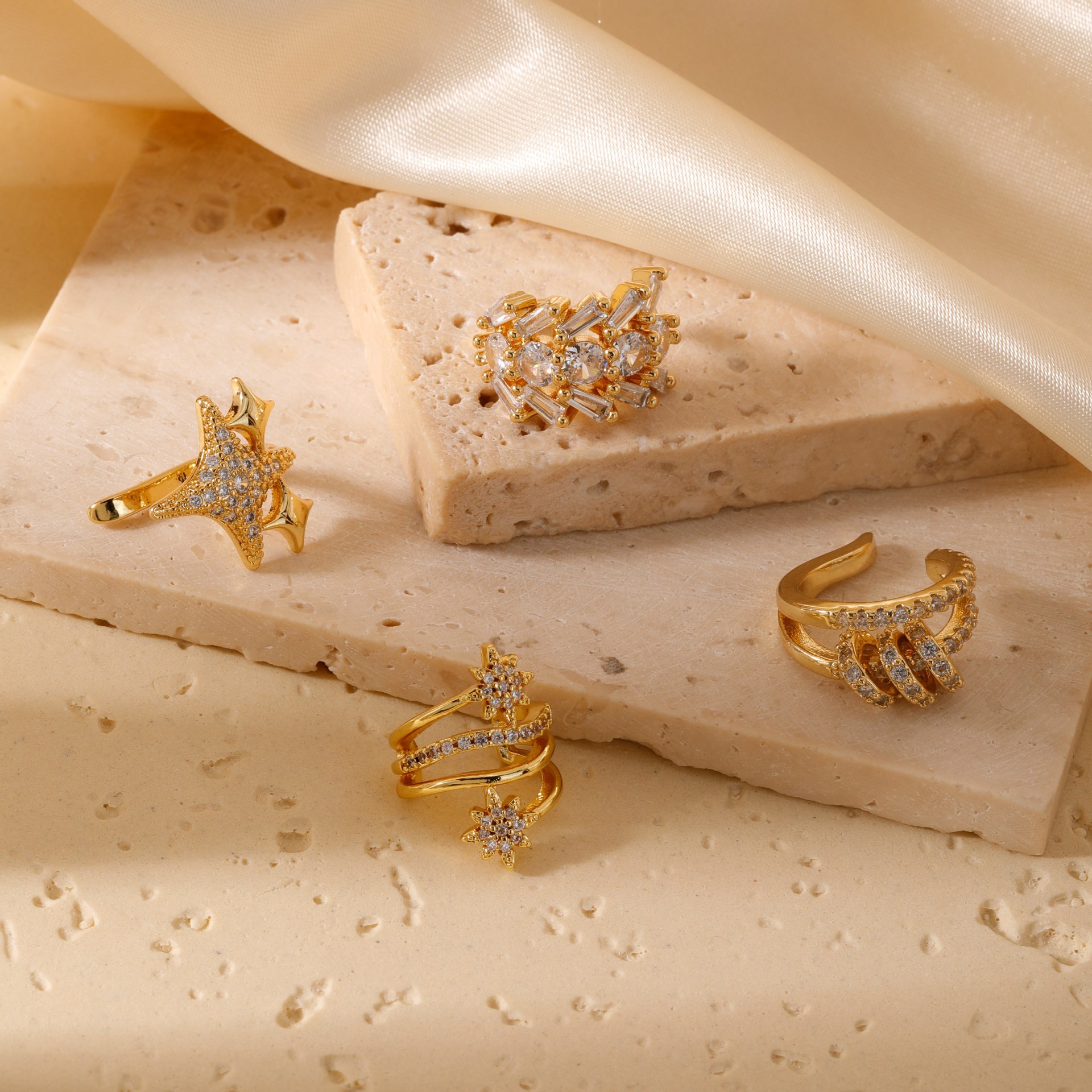5g Weight Zircon Inlay Material 1 Piece Elegant Modern Style Geometric Star Copper Zircon Ear Cuffs