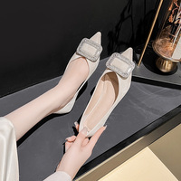 Sharp pointed single shoe women's 2024 new shallow mouthed diamond square buckle temperament ladies evening breeze gentle flat