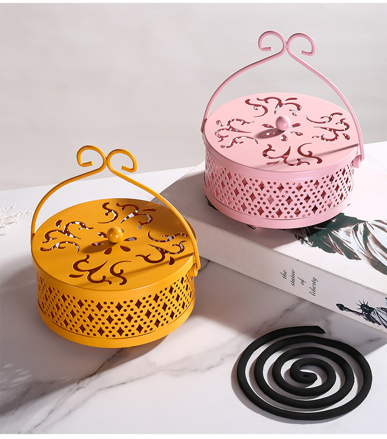 铁艺蚊香盘托家用神器蚊香架防火防烫带盖大号创意放文香盒子香炉