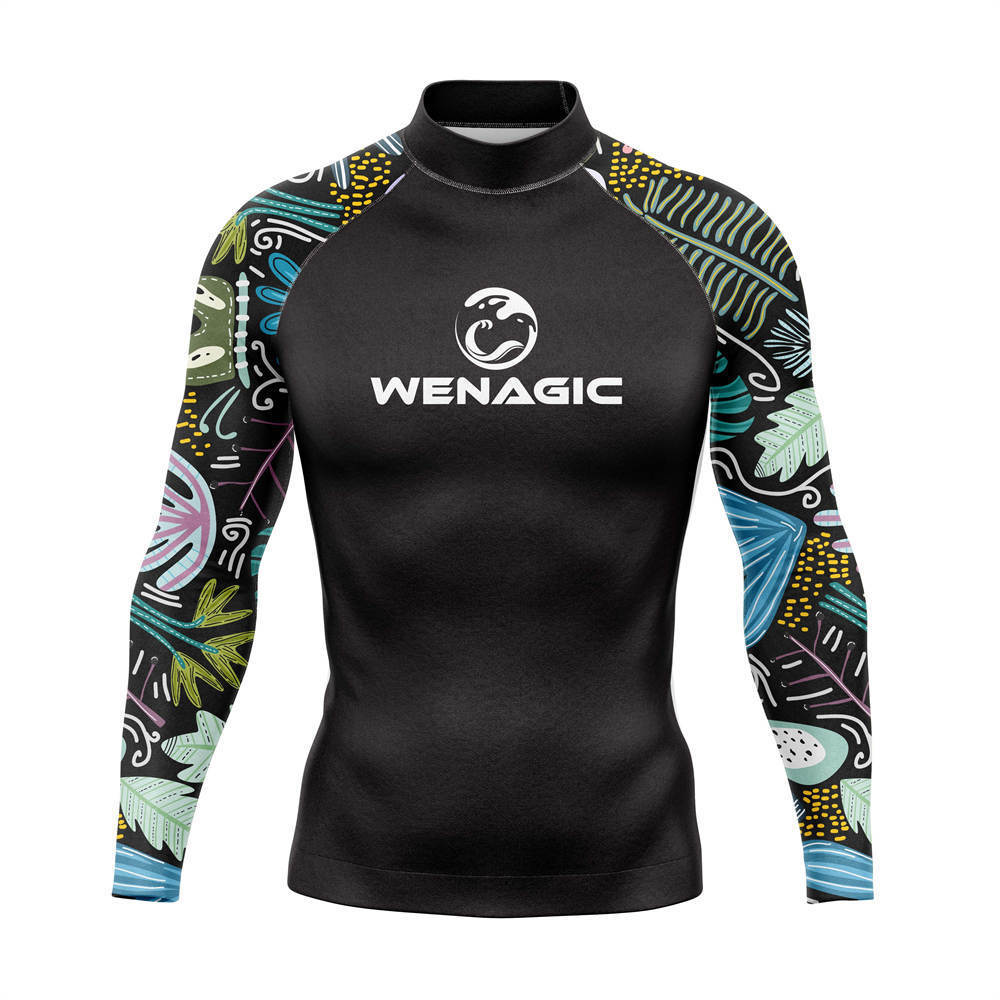 Men's Long-sleeved Surfer Tight Long-sleeved T-shirt Quick-drying Fitness Swimming Sun-protective Clothing Split Top for Cross-border
