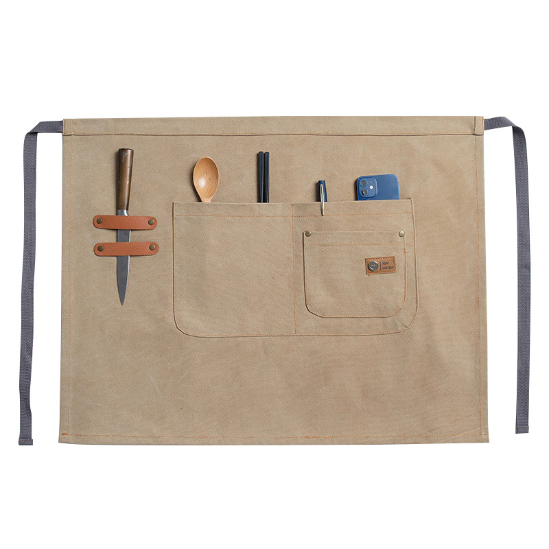 Comercio exterior barista medio delantal moda femenina restaurante cintura corta lona media ropa de trabajo delantal masculino al por mayor