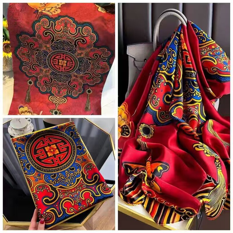 2022 Anti-Silk Scarf, Mid-Length New Silk Satin Sunscreen Printed Vacation Fashion Scarf for Women Wholesale Plain Crepe Satin