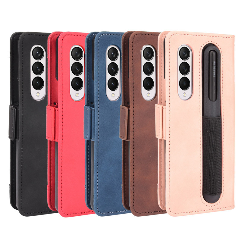 Suitable for Samsung Z Fold7 Mobile Phone Case D6/D5 Multi-Card Slot with Pen Slot Protective Cover Flip Cover Fold 4 Leather Case