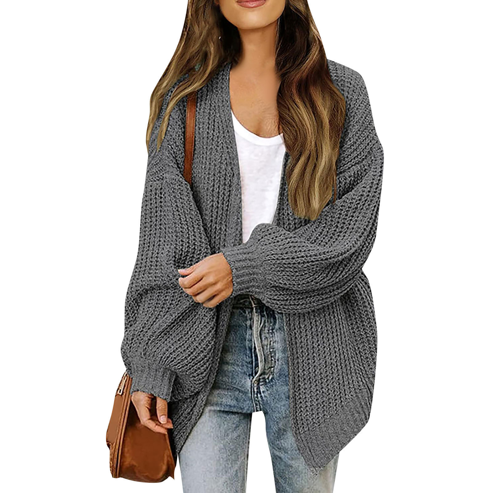 2023 Otoño e Invierno Amazon comercio exterior de las mujeres manga larga linterna manga color sólido flojo punto cardigan grueso aguja suéter para las mujeres