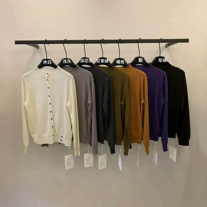 ZHIJIAN Old Money Style Korean Minimalist Half-Turtleneck Long-Sleeve Knit Cardigan Merino Wool Sweater Slimming 7005