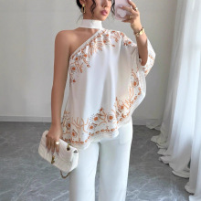 跨境欧美外贸女装复古风斜肩挂脖绑蝴蝶结时尚宽松披风