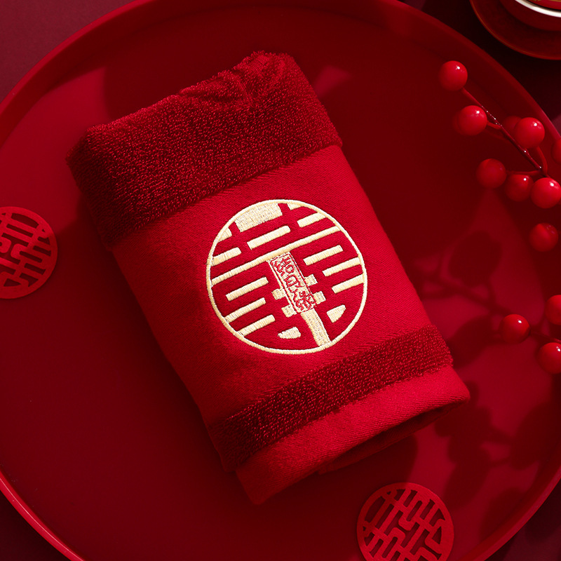 Suministros de boda, toallas para parejas, toallas para parejas de boda, un par de cajas de regalo, novia de boda roja, regalos de mano