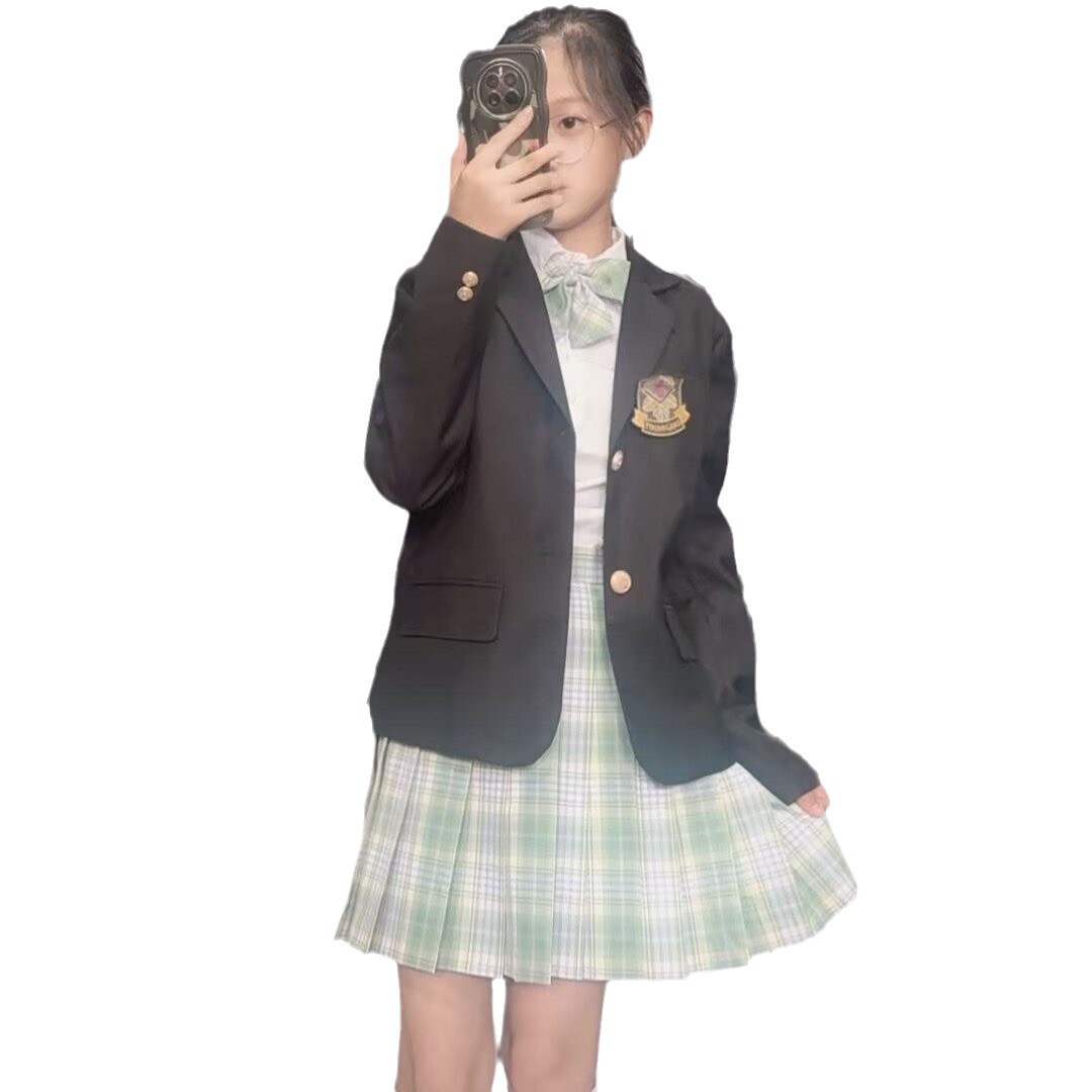 JK 유니폼 블레이저 가을 겨울 오리지널 대학 스타일 학교 공급 감각 작은 정장 격자 무늬 스커트 정장 일본 여성