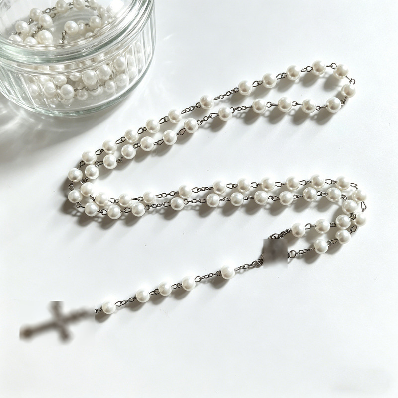 Amazon's Best-Selling 8mm Glass Pearl Cross Necklace Religious Rosary Beads Sweater Chain for Men and Women Amazon's Best-Selling 8mm Glass Pearl Cross Necklace Religious Rosary Beads Sweater Chain for Men and Women