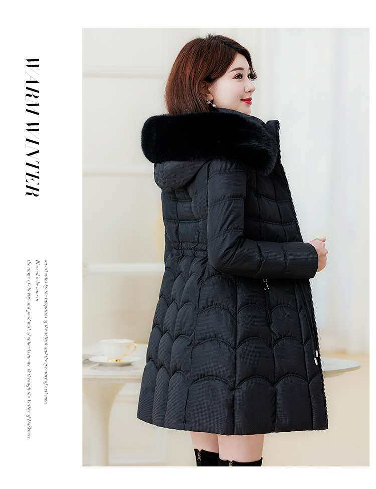 Women's Mid-length Down Jacket With Fur Collar Slim Fit Winter Coat_voghion.com