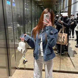 复古小香风立领长袖牛仔外套女秋季开衫小众宽松气质夹克百搭上衣