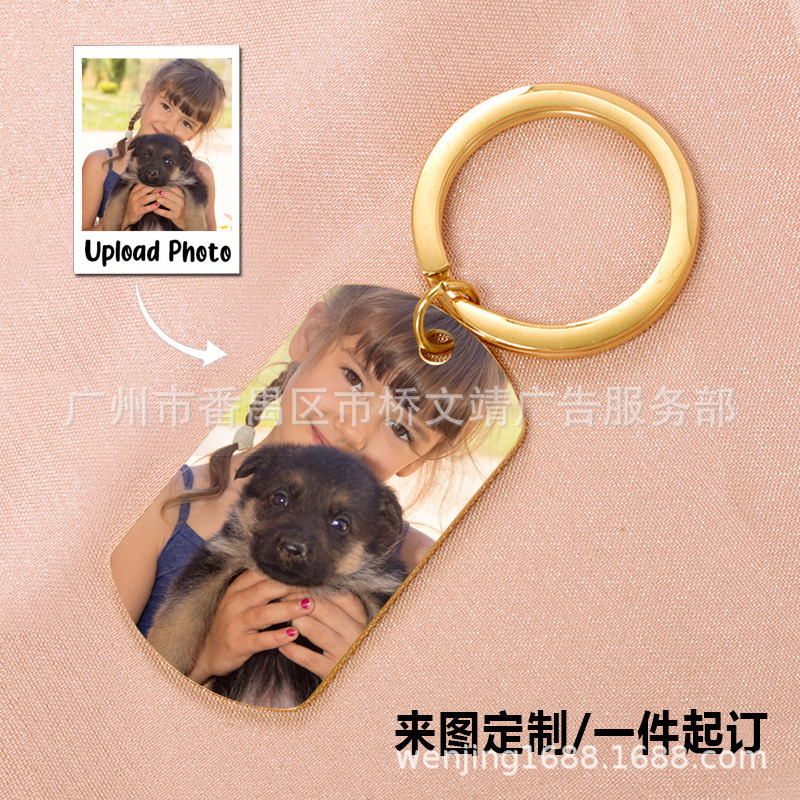 Cross-Border Mother's Day and Father's Day Gifts Stainless Steel Keychain Military Badge Color Photo Commemorative Customizable Pendant