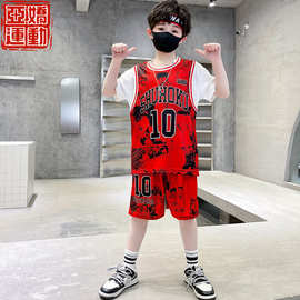 儿童短袖篮球服套装假两件幼儿园表演服10号灌篮高手运动训练球衣