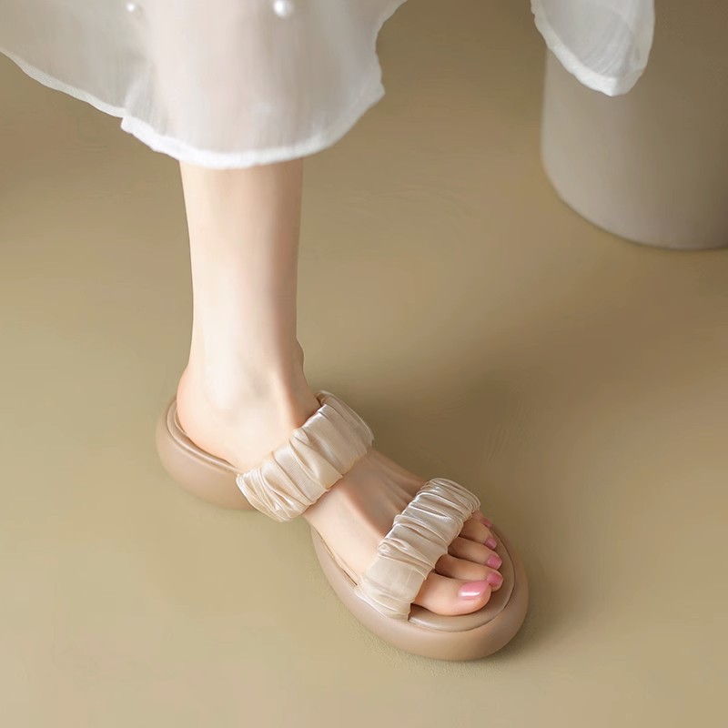 Ruodan Original High-end Sense ~ Infradito in seta con suola spessa e punta tonda capispalla da donna moda sandali e pantofole con tacco spesso_voghion.com