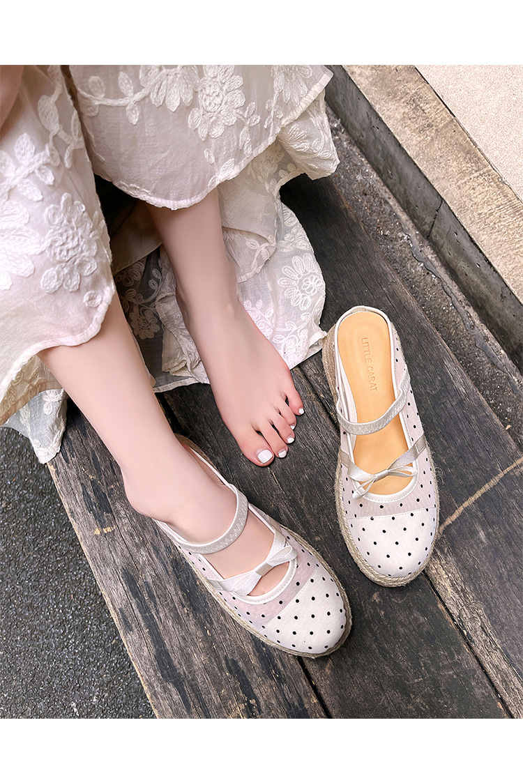 Xăng đan gót xuồng dệt đế dày 5cm bít mũi lưới phong cách nghỉ dưỡng — Lưới kim cương nóng, Lưới chấm bi, Lưới chi tiết 9