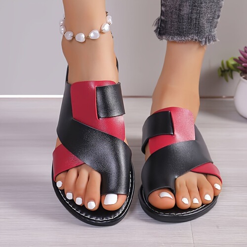 Women's Summer Slip On Split Toe Sandals Black Brown sandals