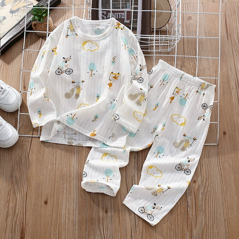 Детская домашняя одежда с кондиционером, тонкая домашняя одежда для мальчиков и девочек, новый детский пижамный комплект с длинными рукавами, мех кролика