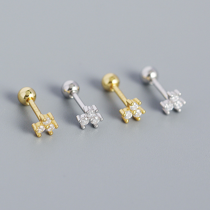 Sweet Flower Sterling Silver Plating Zircon Ear Studs 1 Pair