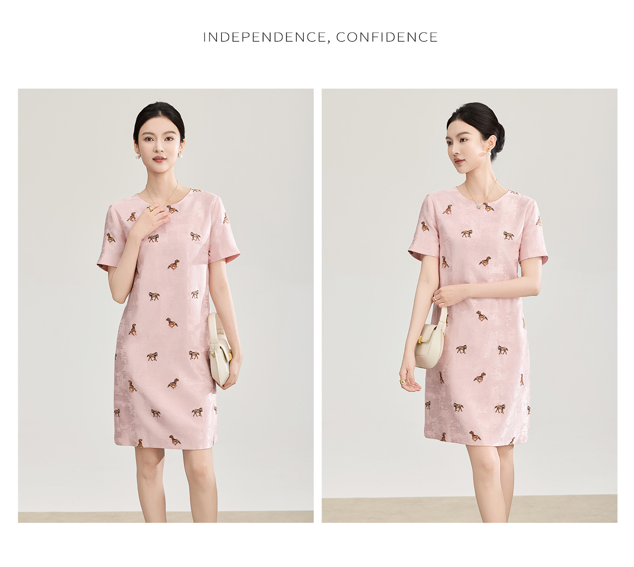 Đầm maxi nữ tay ngắn thêu hoa văn jacquard, chất liệu linen phối ren — màu hồng chi tiết 13