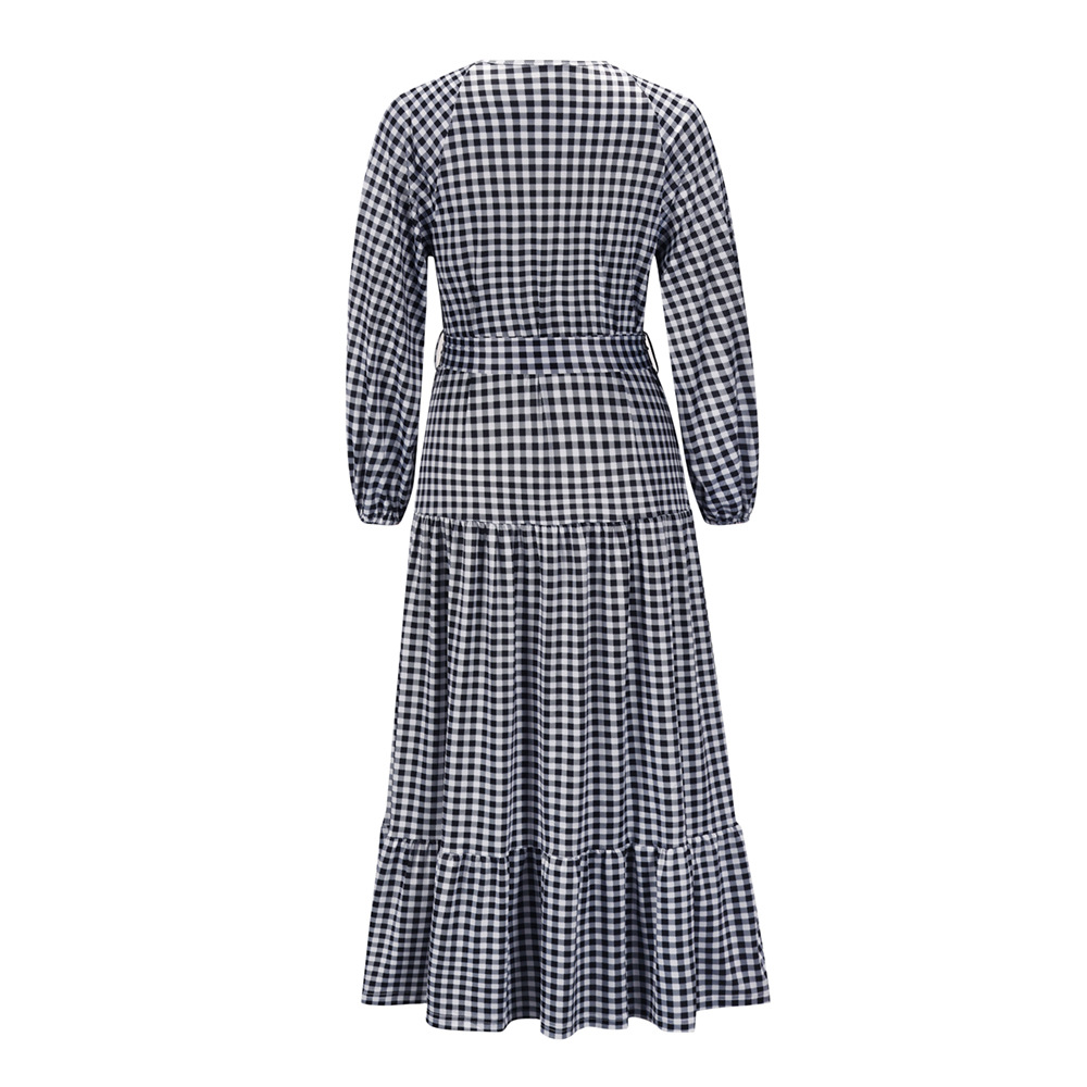 Thin and Loose Plaid Printed Long Sleeve Dress nihaostyles clothing wholesale NSHYG76284