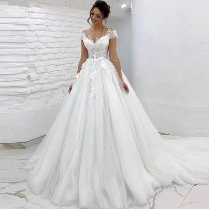 Comercio exterior directo de la fábrica principal boda vestido de novia de las mujeres de gama alta de lujo de encaje fuera del hombro sin espalda vestido de novia grande que se arrastra image 2