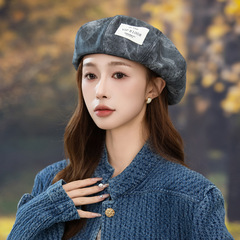 时尚百搭帽子女秋冬复古渐变贝雷帽大头围显脸小画家帽休闲防风帽
