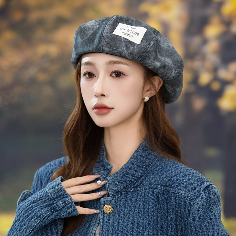 时尚百搭帽子女秋冬复古渐变贝雷帽大头围显脸小画家帽休闲防风帽|undefined