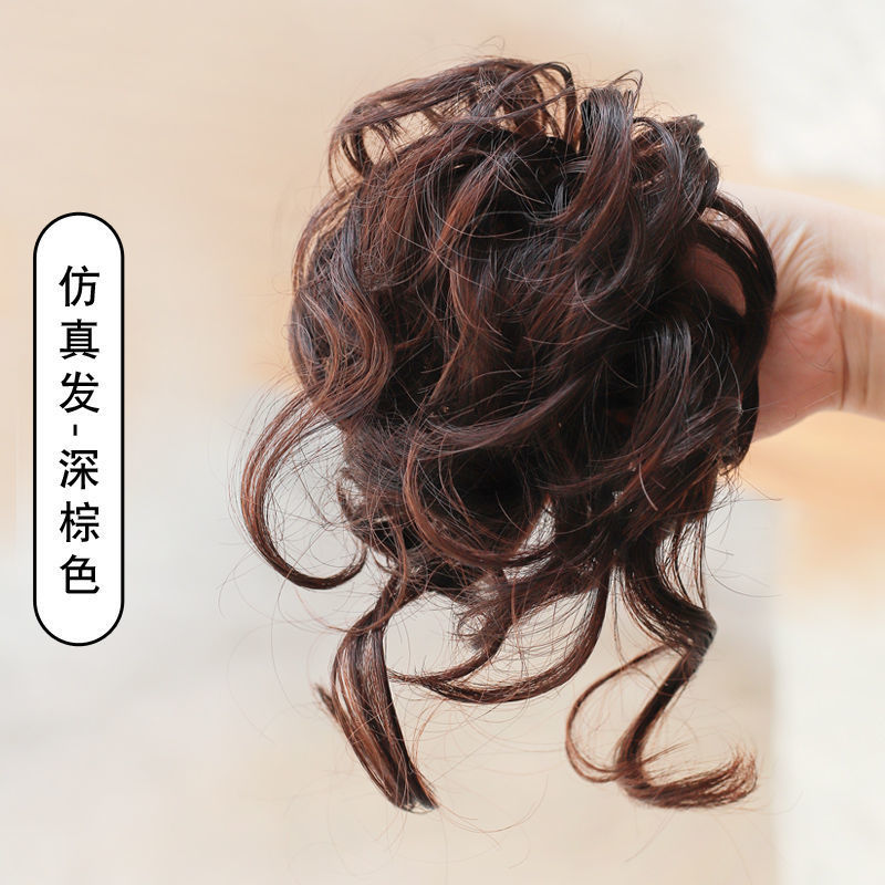 Peluca de cabeza de bola femenina cabeza de pelo artificial flor anillo de pelo esponjoso natural barba larga cabeza flor cheongsam updo bolsa de pelo placa tocado