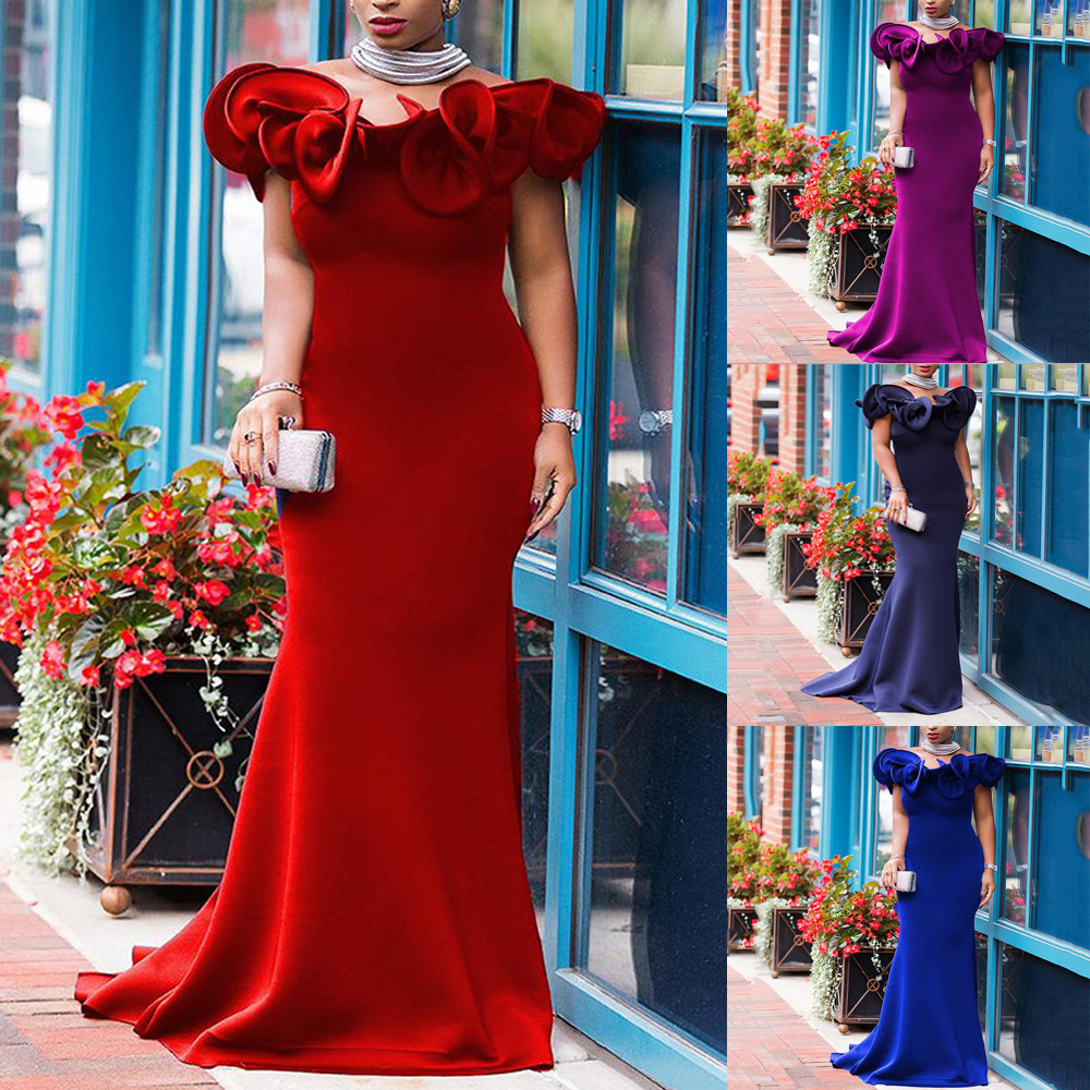 Vestido largo entallado con hombros descubiertos para mujer, estilo europeo y americano, talla grande, para fiesta de damas de honor, vestido ligero para banquete, vestido de cóctel para mujer, 2025
