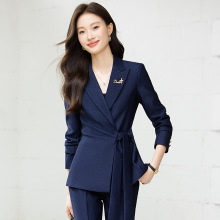 设计感气质秋冬季新款长袖小西装领外套女显瘦修身裤子两件套装潮