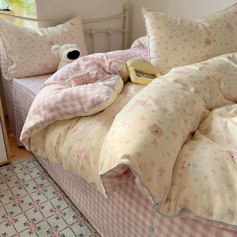 ins可爱风卡通全棉四件套童趣小清新纯棉1.5m1.8米床上被套三件套