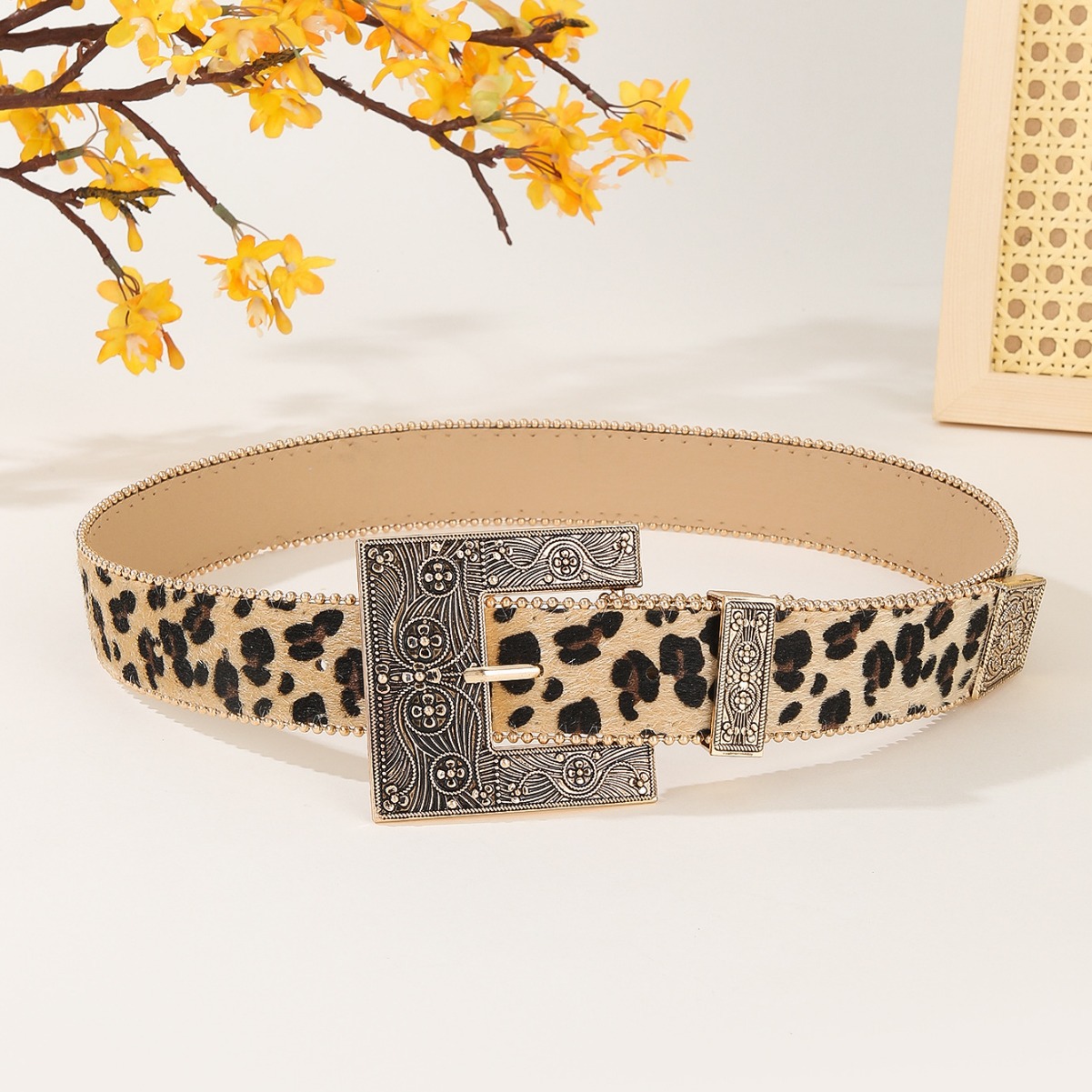 Luipaardprint riem dames Amerikaanse retro decoratieve ins stijl gepersonaliseerde riem_voghion.com