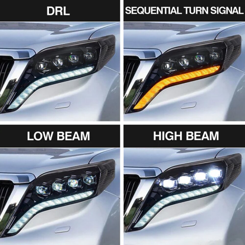 14-17 Nuevo conjunto de faro hegemónico Prado modificación de lente de matriz LED luz diurna dirección de flujo