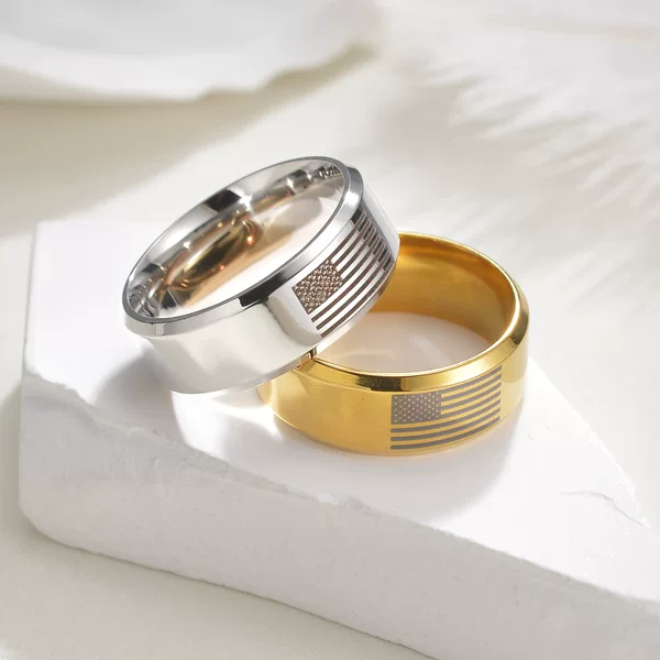 25 cross-border hot sale 8MM wide marking American flag men's titanium steel ring factory new fashion jewelry wholesale