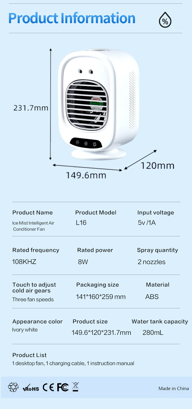 Portable Car Air Conditioner Spray Fan Usb Desktop Cooling Fan_voghion.com
