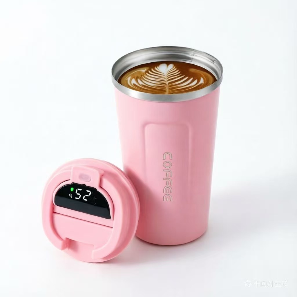 Taza de café inteligente de temperatura 304 taza de acero inoxidable portátil de cuerda de transporte de automóviles de oficina para hombres y mujeres con logotipo de impresión