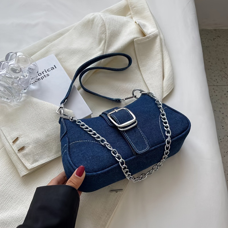 Bolsa de denim popular en línea para mujeres 2025, nueva moda retro bolso de hombro de brazo textura mochila h9098