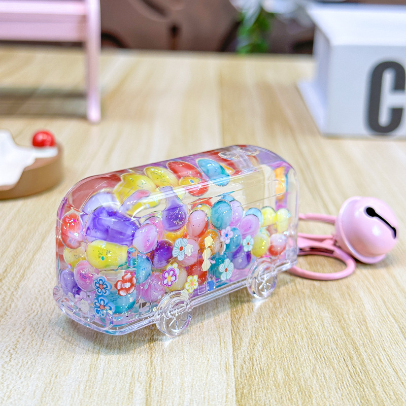 Bubble Bead Coche clásico Aceite de arena que fluye Decoración de botella Llavero acrílico Accesorios Bolsa Colgante Regalo pequeño al por mayor